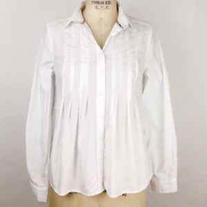 ANTHROPOLOGIE Maeve Pleated Flare Shirt White 4